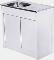 - Efficient white bathroom sink cabinet with integrated roll-top basin, ideal for modern bathroom installations.
