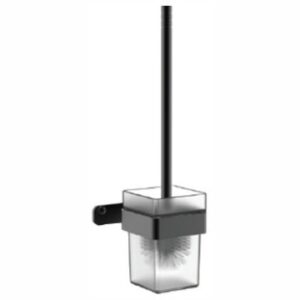 Modern toilet brush and holder set for bathroom cleaning and hygiene.