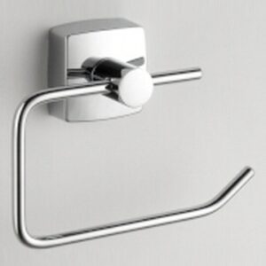 Sleek stainless steel toilet paper holder with wall mounting, ideal for modern bathrooms.