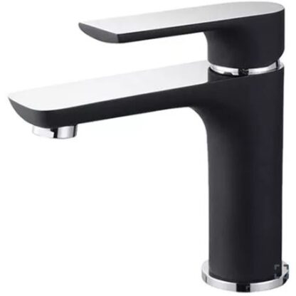 Sleek black and white modern bathroom mixer tap ideal for contemporary bathroom designs in South Africa.