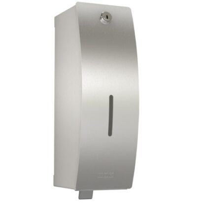 Dispenser soap or sanitizer wall-mounted stainless steel for bathroom hygiene.