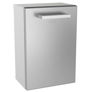 Amanzi bathroom cabinet with sleek silver finish and modern handle design, ideal for contemporary bathroom storage solutions.