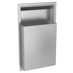 Modern wall-mounted stainless steel water fountain with integrated drinking spout, ideal for commercial and public bathrooms.