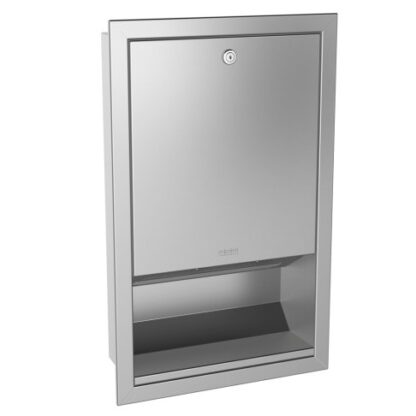 Powder-coated stainless steel access panel with lockable door for bathroom or kitchen installations.