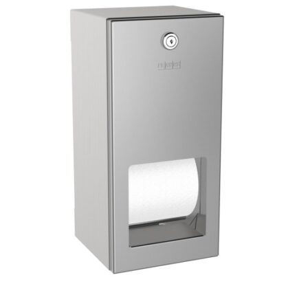 Sani-Select automatic toilet paper dispenser with lock, stainless steel, suitable for commercial bathrooms, durable and secure toilet paper dispensing system.
