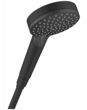 Modern black handheld showerhead with multiple spray settings, ideal for bathroom renovations and moisture control. Perfect for a stylish and functional shower upgrade.