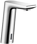 Futuristic silver faucet for bathroom sinks, modern and sleek design, ideal for contemporary bathrooms.