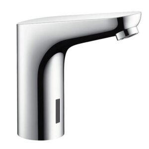Contemporary chrome bathroom sink faucet with sleek modern design perfect for stylish bathrooms.