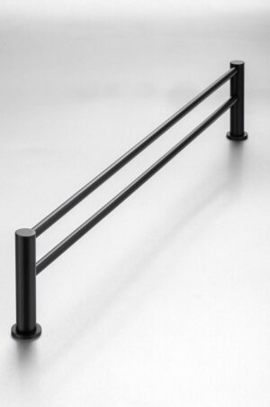 Stainless steel grab rail for bathroom safety and support.