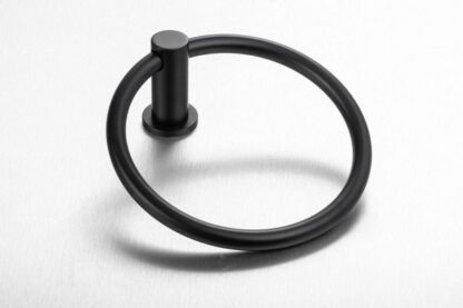 Flexible black towel ring for bathroom decor and functionality, made from high-quality materials, perfect for modern bathrooms. Ideal for towel organization and elegant design.