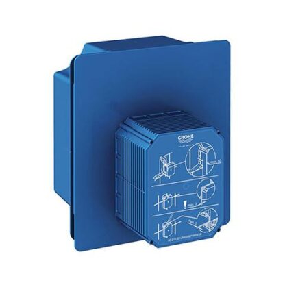 Blue Grohe concealed water outlet for bathroom installations.