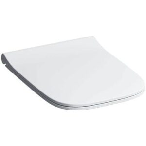 Slimline white toilet seat with soft-close lid, modern bathroom essential, durable and easy to clean.