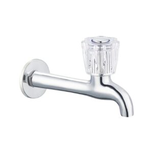 Chrome bathroom tap with a clear acrylic handle for kitchen or bathroom use.
