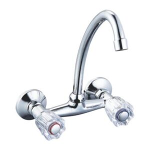 Sink mixer tap with crystal-clear knobs, modern chrome finish, ideal for kitchen or bathroom renovation, high-quality plumbing fixture for stylish and functional spaces.