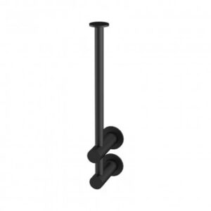 Smooth black toilet paper holder, modern and durable bathroom accessory for convenient toilet paper storage.