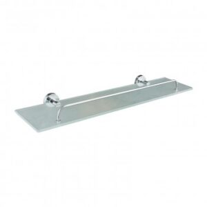 Modern glass shelf with chrome brackets, ideal for bathroom storage and organisation. Perfect for holding toiletries, towels, and decorative items. Durable and stylish.