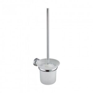 Chrome toilet brush and holder set, modern bathroom cleaning tools, durable and stylish bathroom accessories for hygiene.