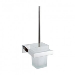 Modern toilet brush holder with sleek design for bathroom cleaning convenience.