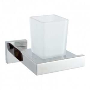 Modern chrome bathroom soap dispenser with frosted glass cup, ideal for elegant bathroom accessories and add style to your bathroom space.