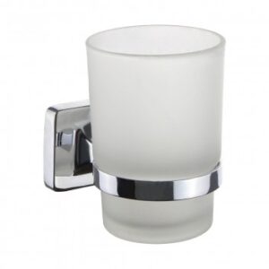 Elegant bathroom glass holder with chrome finish, ideal for modern bathroom decor.