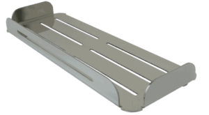 Stainless steel hospital bed overbed table for adjustable patient support and convenient meal or equipment placement in healthcare facilities.