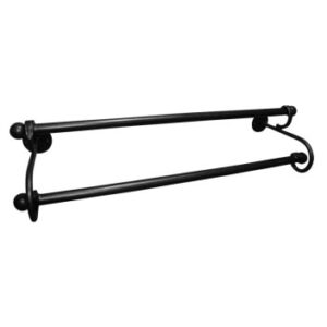 Elegant black double towel rail for modern bathrooms, made from durable materials for rust resistance and sleek design. Perfect for towel storage and bathroom decor.