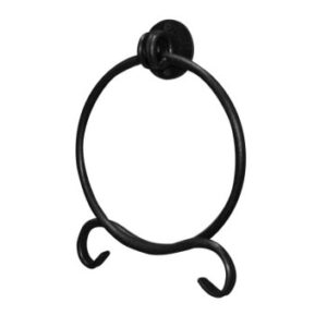 Black metal toilet paper holder with a vintage design suitable for modern bathroom decor.