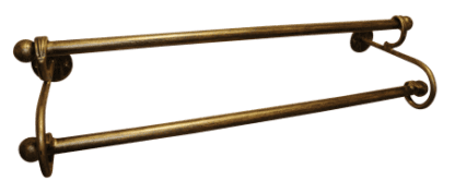 Brass double towel rail for bathroom decor and functionality.