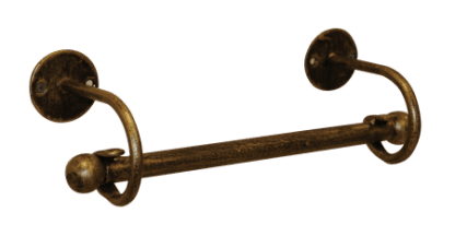 Rustic brass towel bar for bathroom decor, vintage bathroom accessories, antique wall-mounted towel holder.