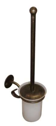 Antique brass toilet brush holder with long handle, perfect for classic bathroom decor, durable and easy to clean.