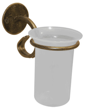 Antique brass wall-mounted soap holder with ceramic dish for bathroom accessories, stylish and durable bathroom decor.