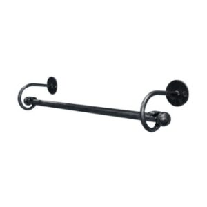Heavy-duty black metal towel bar suitable for modern bathrooms, providing functional and stylish towel storage. Perfect for enhancing bathroom decor with durable materials.