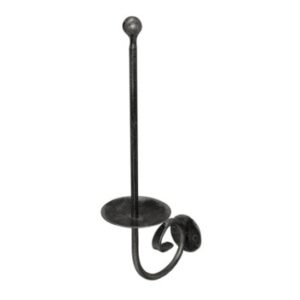 Rustic black metal toilet paper holder with a modern hook design, perfect for stylish bathroom decor in South Africa.