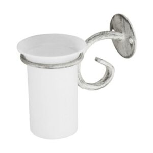 Ceramic wall-mounted toothbrush holder with silver finish, ideal for modern bathrooms, keeps your toothbrush organized and accessible.