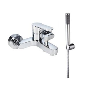 Chrome bathroom tap with handheld shower, ideal for modern bathroom renovations and high-quality plumbing fixtures in South Africa.