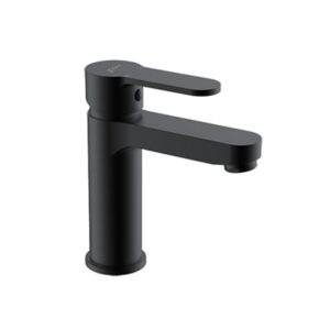 Sleek black bathroom basin mixer tap for modern bathroom decor, durable and stylish faucet for basin installation, perfect for bathrooms seeking contemporary design solutions.