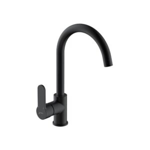 Sleek black kitchen or bathroom tap faucet with modern design and easy-to-use lever, ideal for contemporary home renovations and installations.