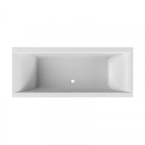 Sleek white rectangular bathtub with smooth finish, ideal for modern bathrooms.