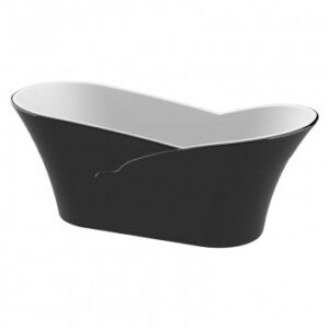 Elegant black freestanding bathtub with modern design, perfect for luxury bathroom renovations in South Africa.