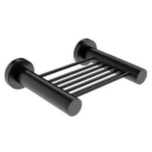 Black wall-mounted bathroom towel rack with multiple bars for convenient towel drying and storage, ideal for modern bathroom decor.