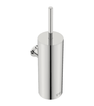 Polished chrome toilet brush holder with modern design, ideal for bathroom decor and hygiene. Perfect for bathroom store solutions and bathroom accessories.