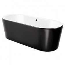 Elegant black and white freestanding bathtub, perfect for modern South African bathrooms. Ideal for stylish and spacious bathroom designs.