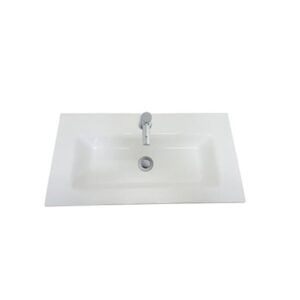 Sleek white bathroom sink with modern design and chrome faucet for stylish bathroom renovations.