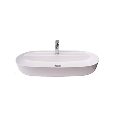 Modern white bathroom basin with chrome tap, perfect for contemporary bathroom designs.