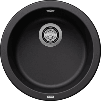 Stainless steel kitchen sink with black finish, round design, drop-in installation, durable and modern, perfect for contemporary South African kitchens.