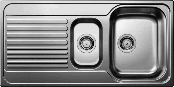 Stainless steel kitchen sink with two basins and drainer, ideal for modern home kitchens in South Africa.