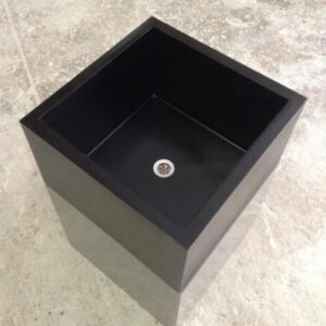 Modern black bathroom sink, undermount design, perfect for contemporary bathrooms, durable ceramic finish, and seamless integration with bathroom decor.