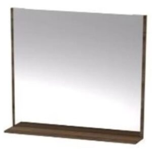 Modern bathroom mirror with wooden shelf, ideal for contemporary bathroom decor and storage. Perfect for adding style and functionality to your bathroom space.