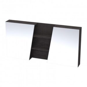 Modern black-framed bathroom mirror with an integrated central shelf for stylish and functional bathroom decor, ideal for South African homes.