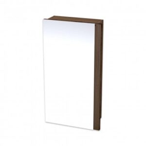 White bathroom mirror with wooden frame, perfect for modern bathroom decor and functional storage. Stylish and durable, ideal for adding elegance to your space.
